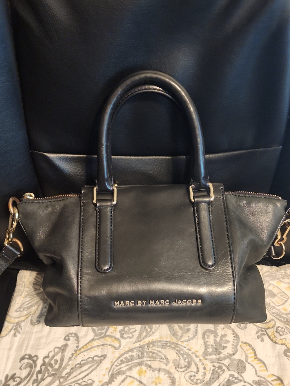 Marc by Marc Jacobs Black Leather Satchel with Gold Hardware